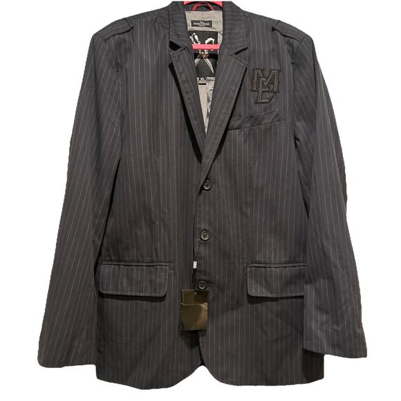 BNWT Marc Ecko Men's Pinstripe Embroidered Black Blazer Sports Jacket Size XL - Picture 1 of 13